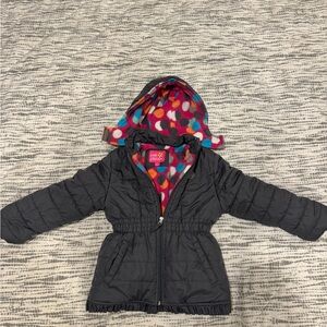 Pink Platinum Charcoal Puffer Jacket with Vibrant Lining